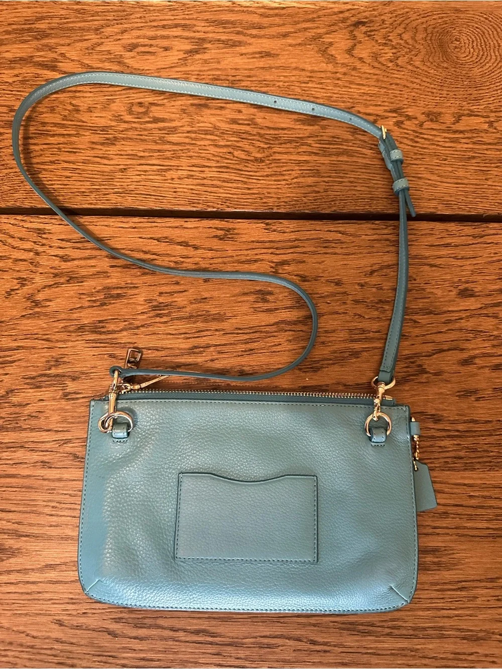 Coach Lyla Teal Pebbled Leather Double Zip Crossbody Purse